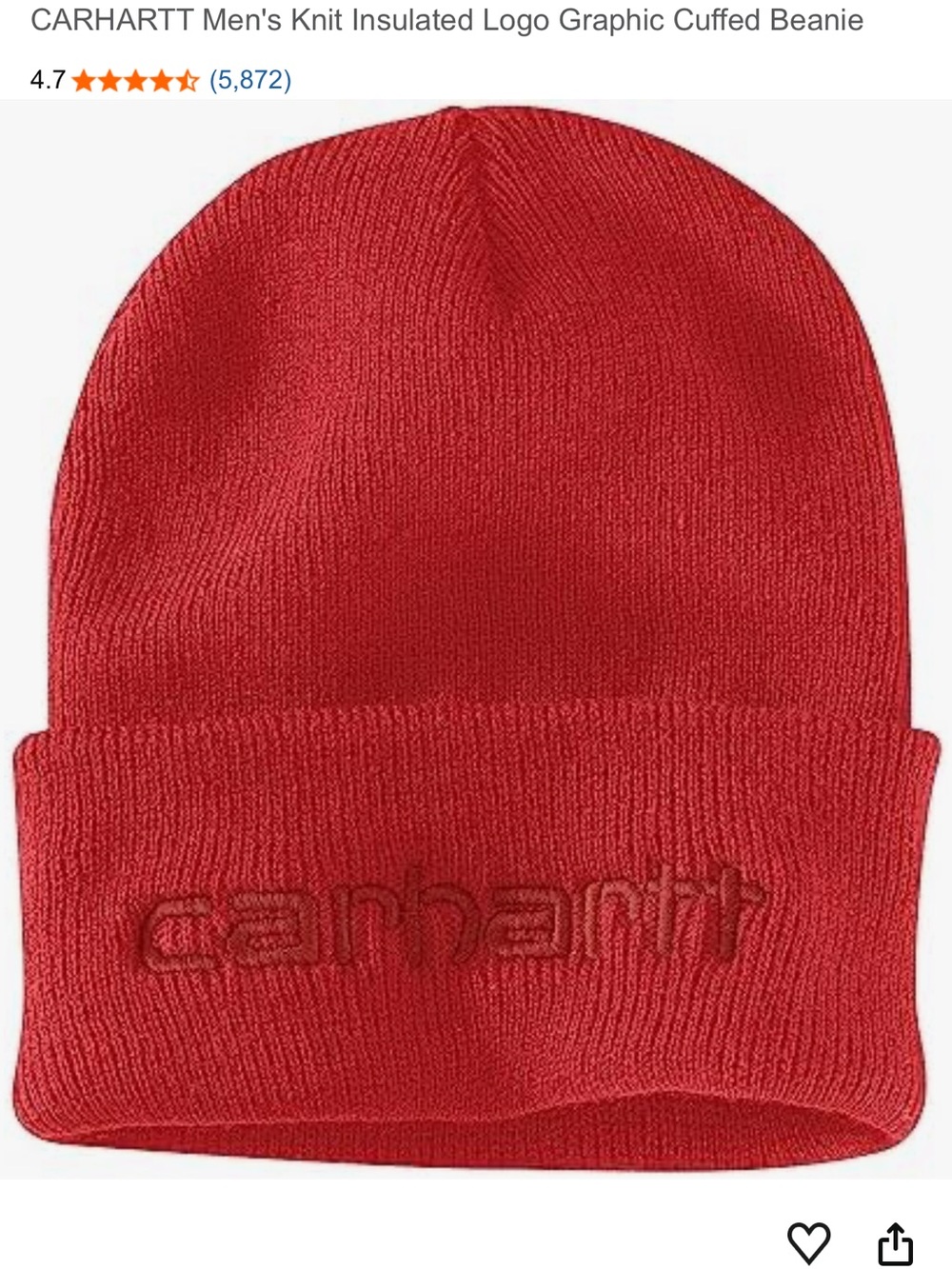 Carhartt Red Cuffed Knit Beanie with Tonal Embroidered Logo